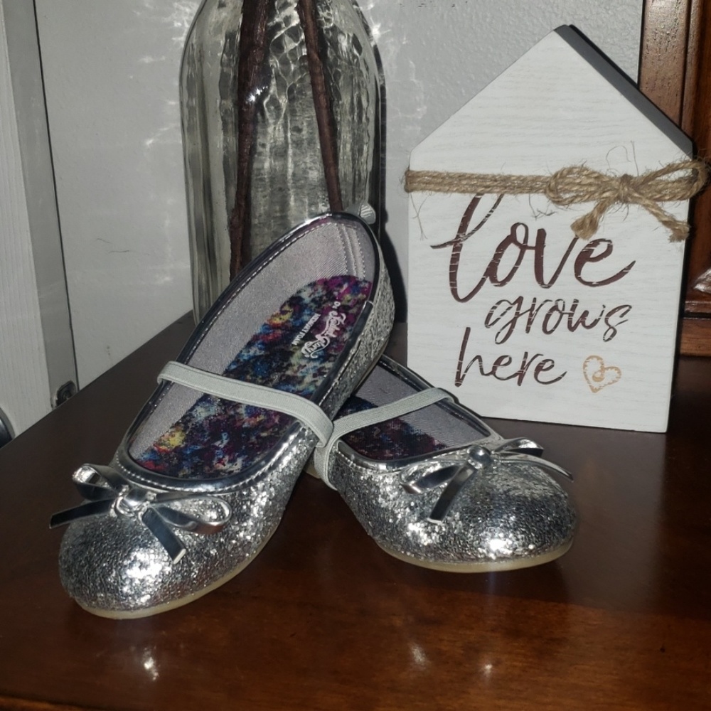 Faded Glory Girls Silver Glitter Ballet Flats Sz 9